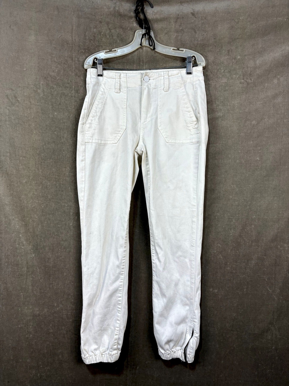 White Paige Jeans with Elastic Cuffs and Pockets, Size 24